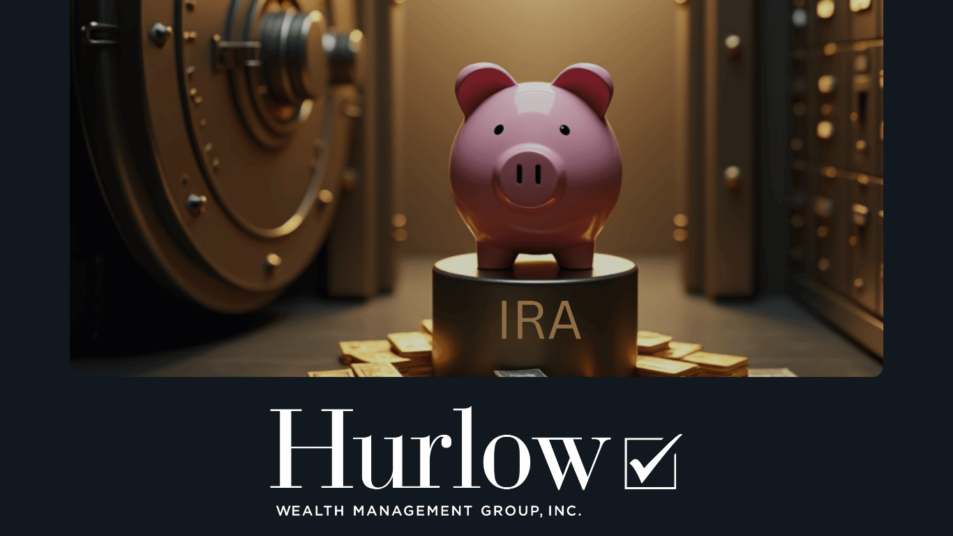 A piggy bank sits on a podium that says IRA inside a bank vault