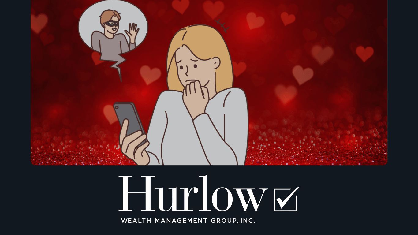 A cartoon depiction of a female looking at her phone while a masked person is on the other end of the line